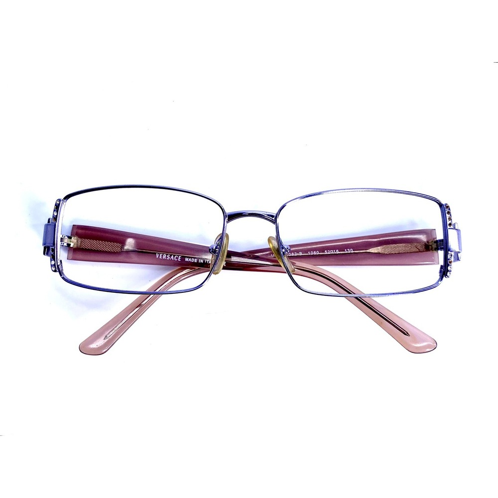 Versace Matte Purple Metal Rectangular Glasses Clear Pink Temple MOD 52 16 130 - Picture 4 of 8